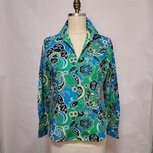 Foxcroft Womens Long Sleeve Shirt with Zip Front in a Paisley Print Size 8